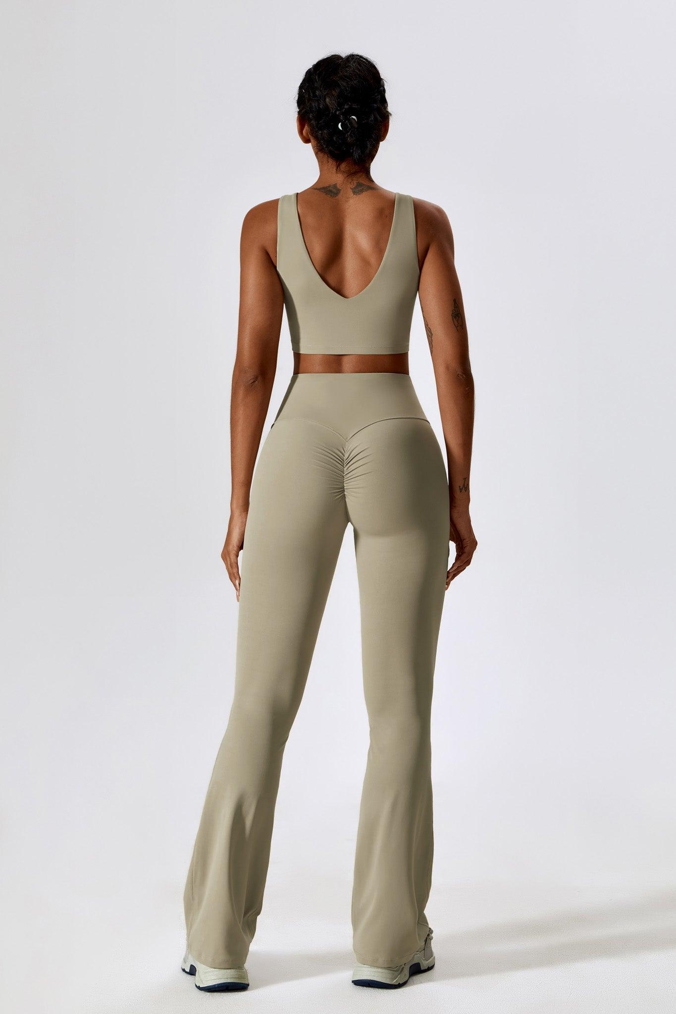 High-Waisted Nude Flare Leggings with Moisture-Wicking Fabric By BOTA Official