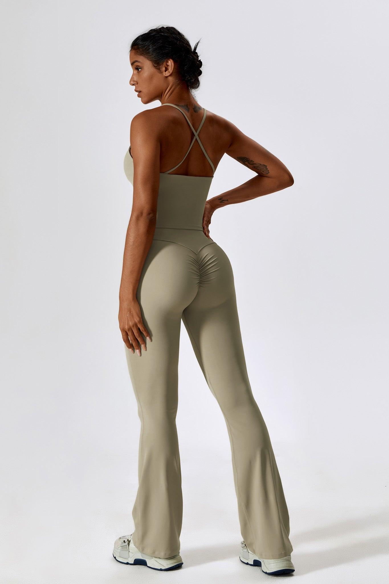 High-Waisted Nude Flare Leggings with Moisture-Wicking Fabric By BOTA Official