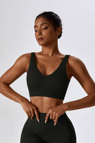 Breathable Sleek Black Sports Bra with Deep V Back by BOTA Official