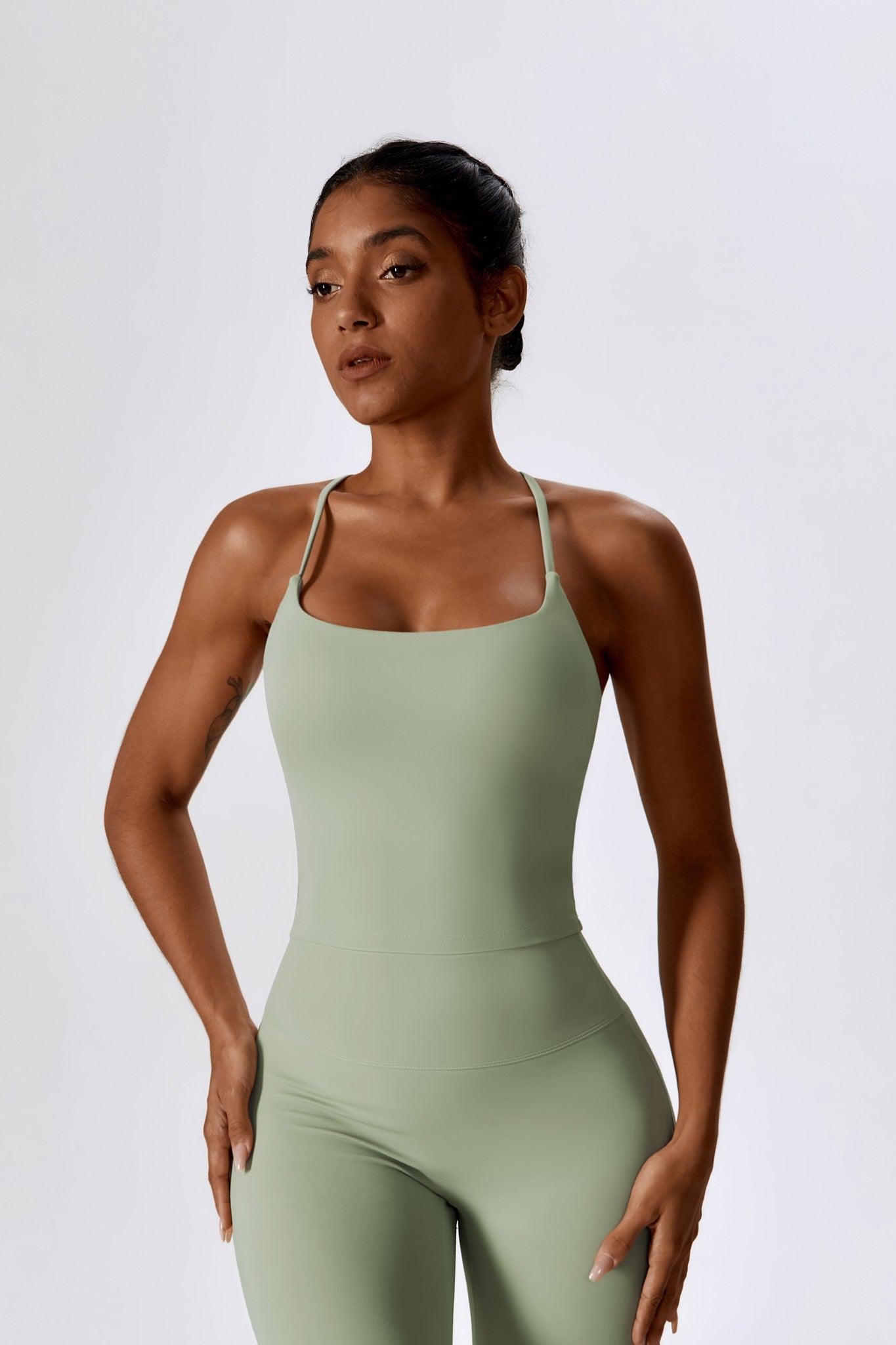 Stretchy Pistachio Top with Scoop Neckline and Thin Strap By BOTA Official