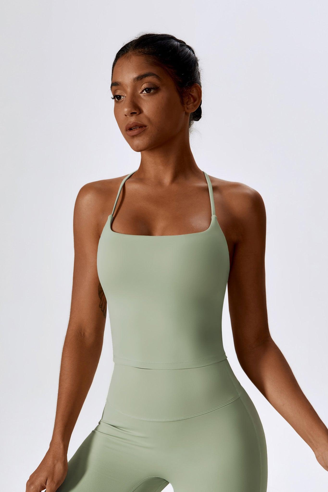 Stretchy Pistachio Top with Scoop Neckline and Thin Strap By BOTA Official