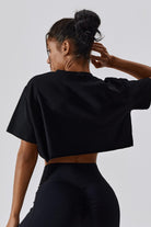 Impulse Black Crop Top with Short Sleeve and Crew Neckline By BOTA Official