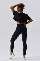 Impulse Black Crop Top with Short Sleeve and Crew Neckline By BOTA Official