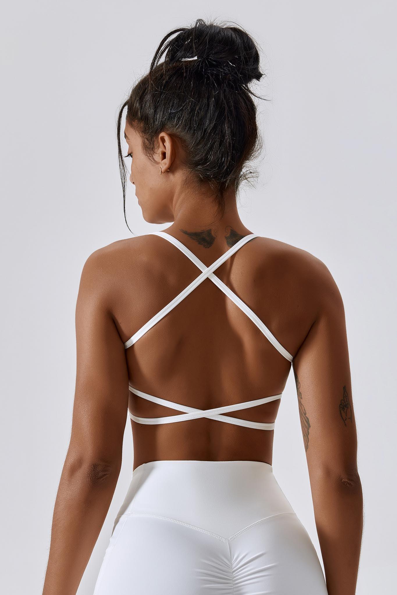 White Impulse Sports Bra with Cross Back Design by BOTA Official