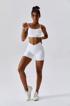 White Impulse Sports Bra with Cross Back Design by BOTA Official