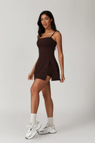 Stretchy Brown Mini Dress with Adjustable Strap By BOTA Official