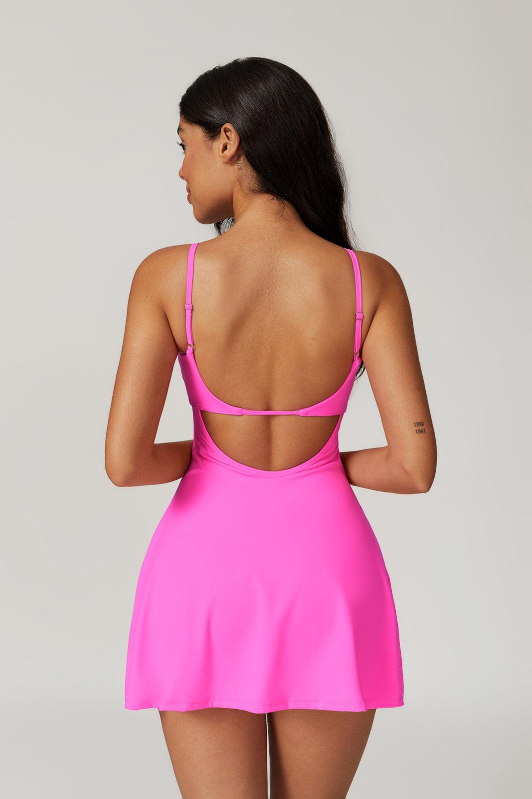 Magenta Mini Dress: Made from Nylon with Open Back Design By BOTA Official