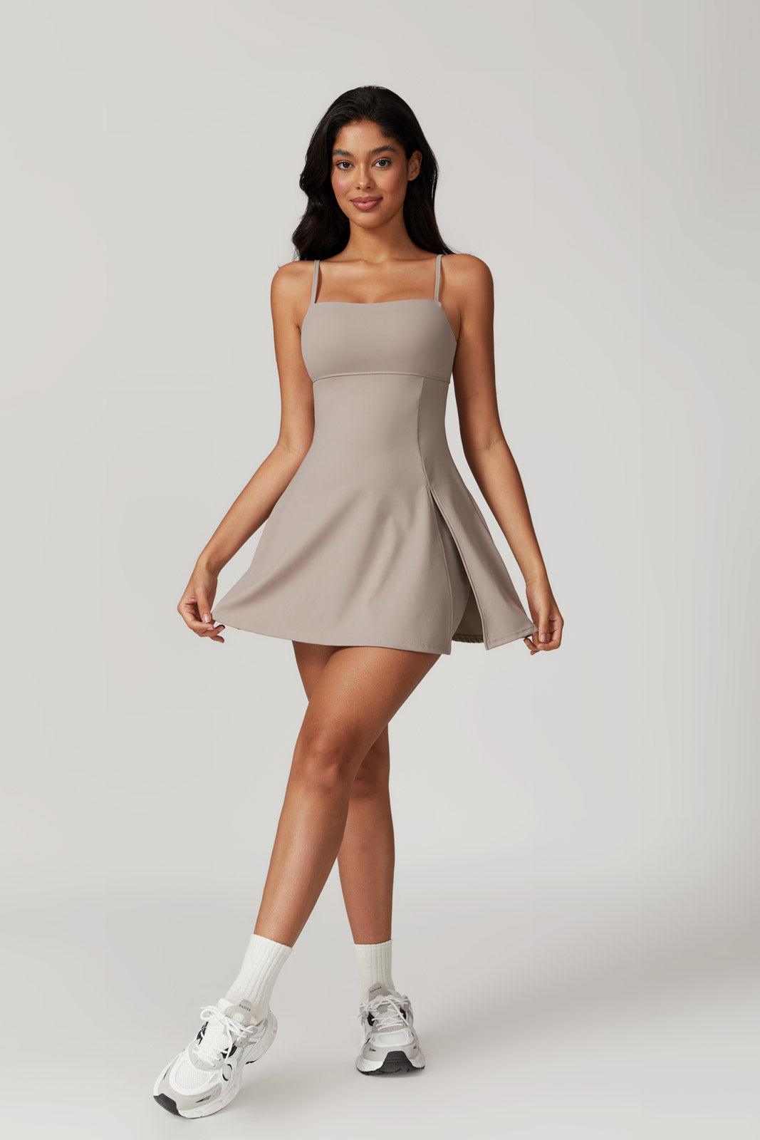 Relaxed-Fit Nude Mini Dress with Open Back and Adjustable Strap By BOTA Official