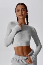 Rhino Grey Long Sleeve Crop Top with Comfortable Round Neckline By BOTA Official