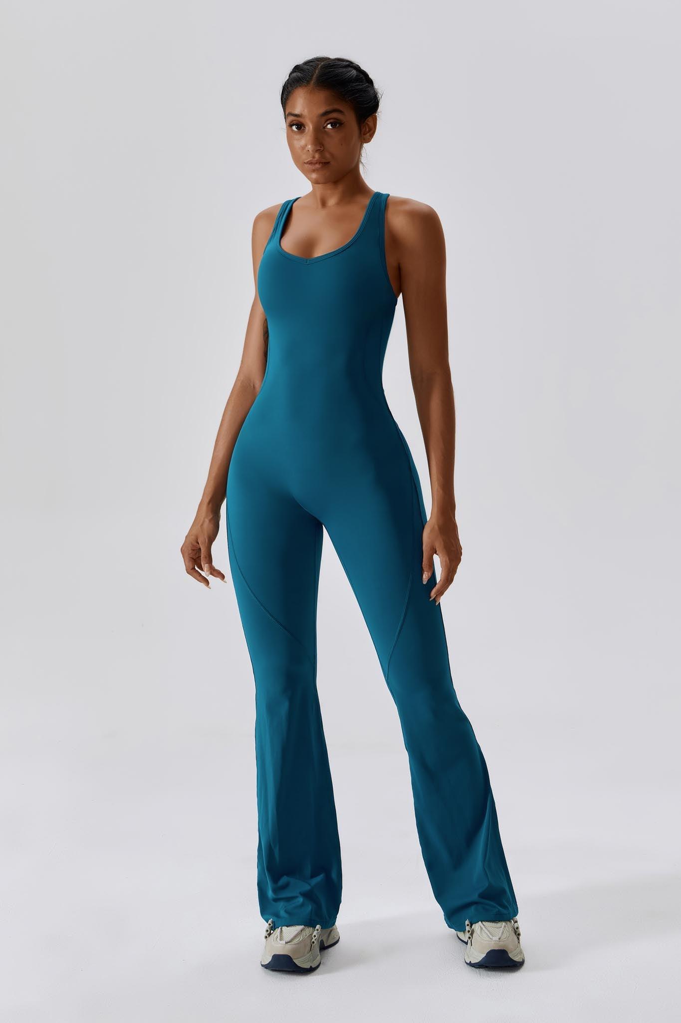 Peacock Blue Jumpsuit for Pilates | Sleeveless & Open Back By BOTA Official