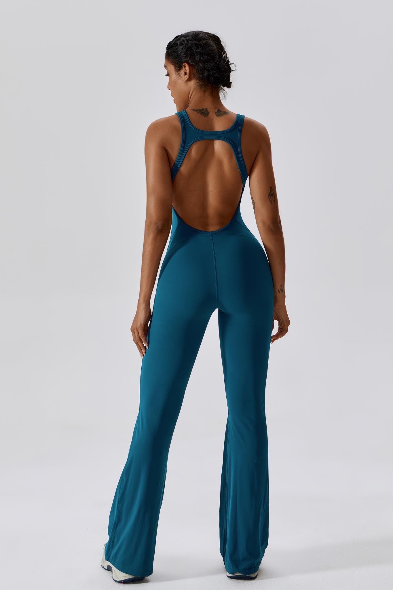 Peacock Blue Jumpsuit for Pilates | Sleeveless & Open Back By BOTA Official