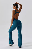 Peacock Blue Jumpsuit for Pilates | Sleeveless & Open Back By BOTA Official