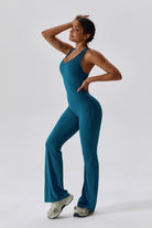 Peacock Blue Jumpsuit for Pilates | Sleeveless & Open Back By BOTA Official