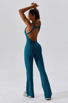 Peacock Blue Jumpsuit for Pilates | Sleeveless & Open Back By BOTA Official