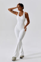 White Sleeveless Jumpsuit for Yoga | Open Back Design By BOTA Official