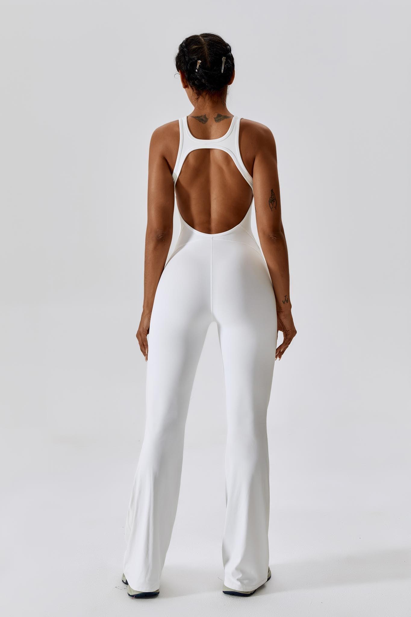 White Sleeveless Jumpsuit for Yoga | Open Back Design By BOTA Official