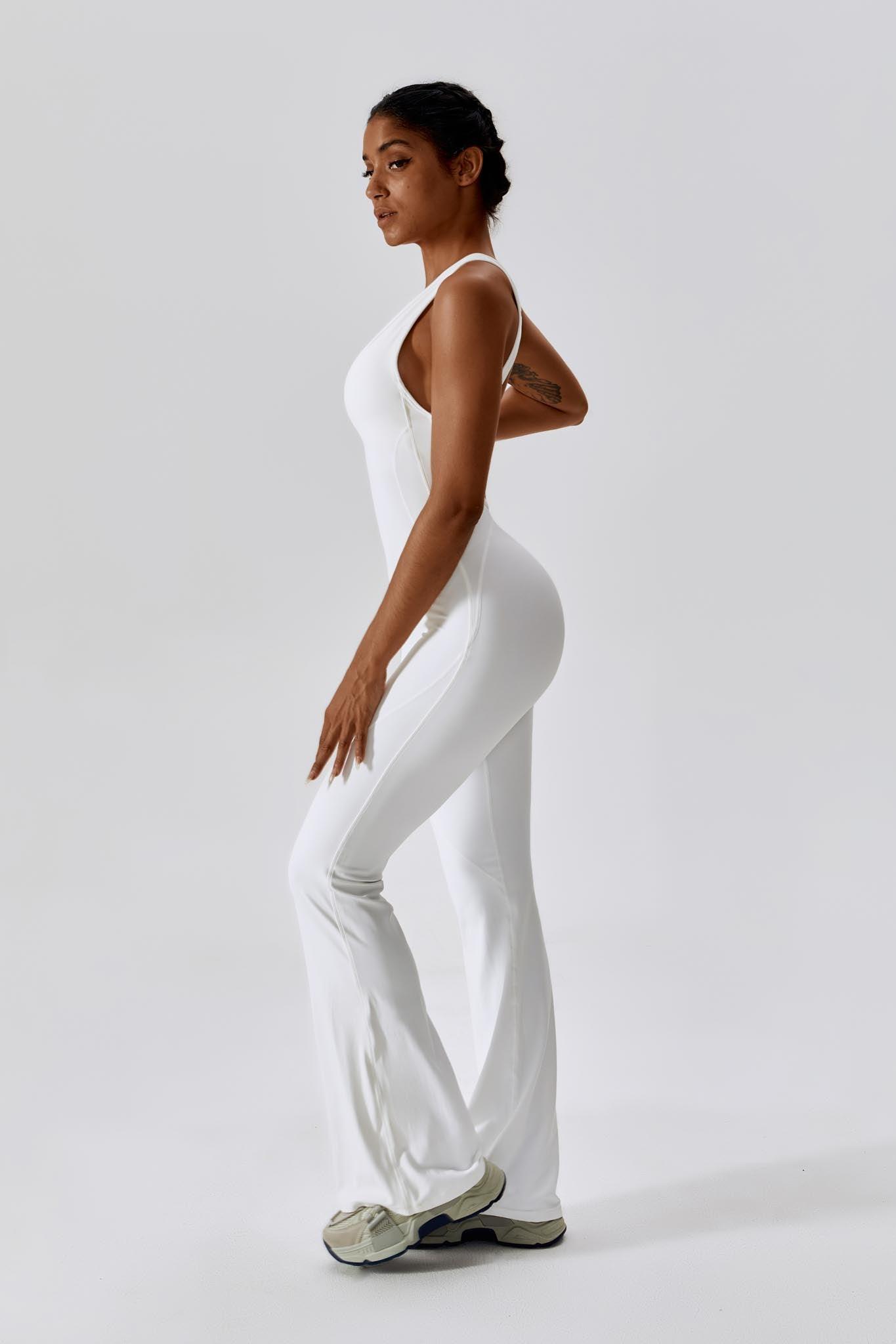 White Sleeveless Jumpsuit for Yoga | Open Back Design By BOTA Official