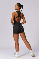 Milana Gym Romper in Black with Ruched Back & Zip Design By BOTA Official