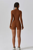 Long Sleeve Caramel Romper with Half Zip and stretchy Fabric By BOTA Official