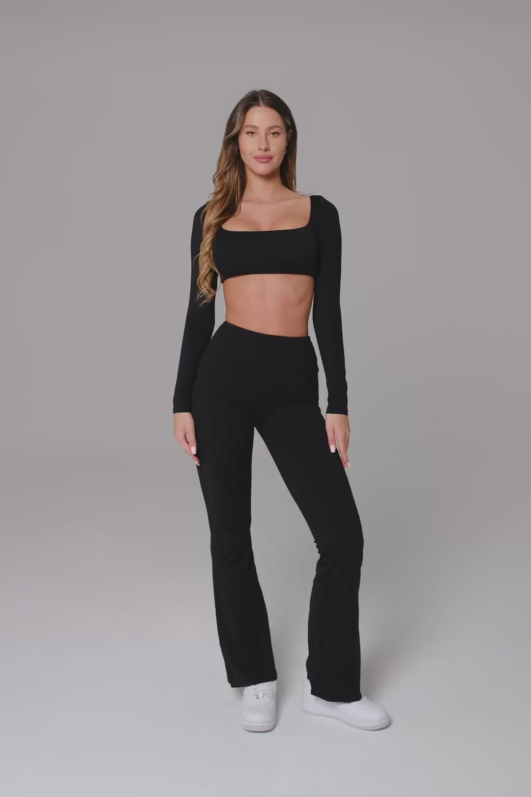Black Long Sleeve Crop Top with Comfortable Nylon | BOTA Official