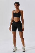 Breathable Chic Black Sports Bra with Cross Back Strap by BOTA Official