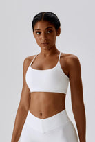 Sleek White Sports Bra with Thin Strap and Scoop Neckline By BOTA Official