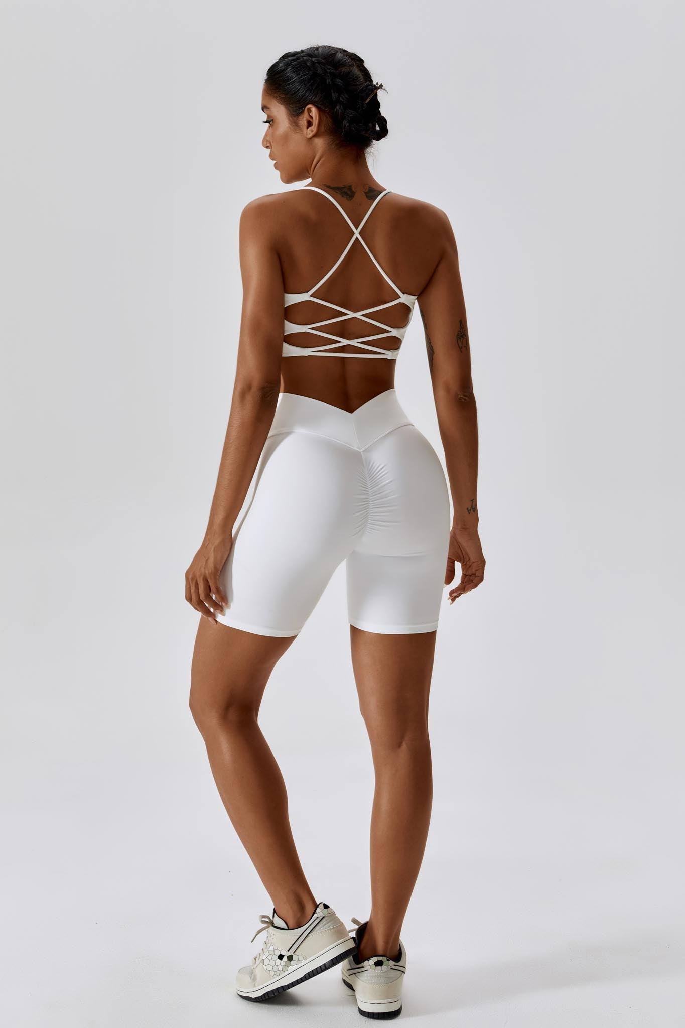 Sleek White Sports Bra with Thin Strap and Scoop Neckline By BOTA Official