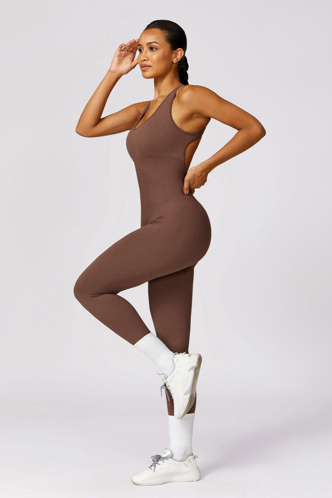 Mocha Jumpsuit with Sleeveless and Open Back Style By BOTA Official