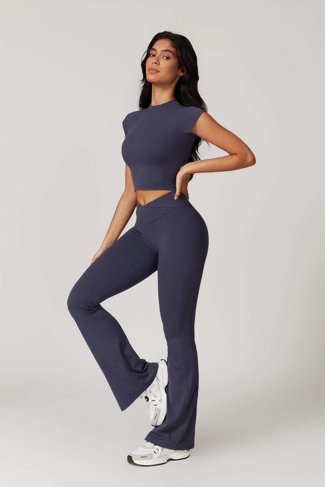 Comfy Navy Flare Leggings with Breathable and Stretchy Fabric By BOTA Official