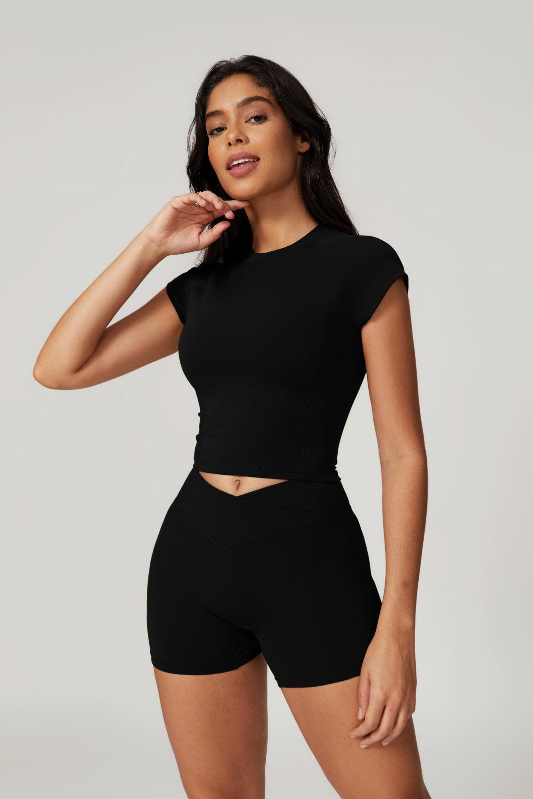 Chic Black Shorts with High Waist and Moisture Wicking Fabric By BOTA Official