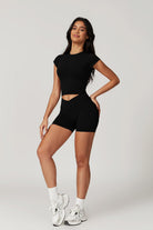 Chic Black Shorts with High Waist and Moisture Wicking Fabric By BOTA Official