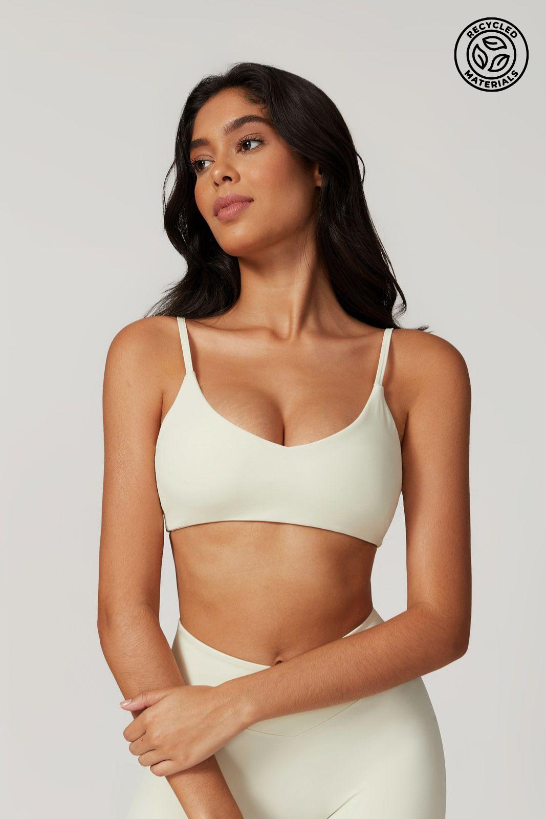 Breathable Cream Sports Bra with Thin Straps and Four-Way Stretch by BOTA Official