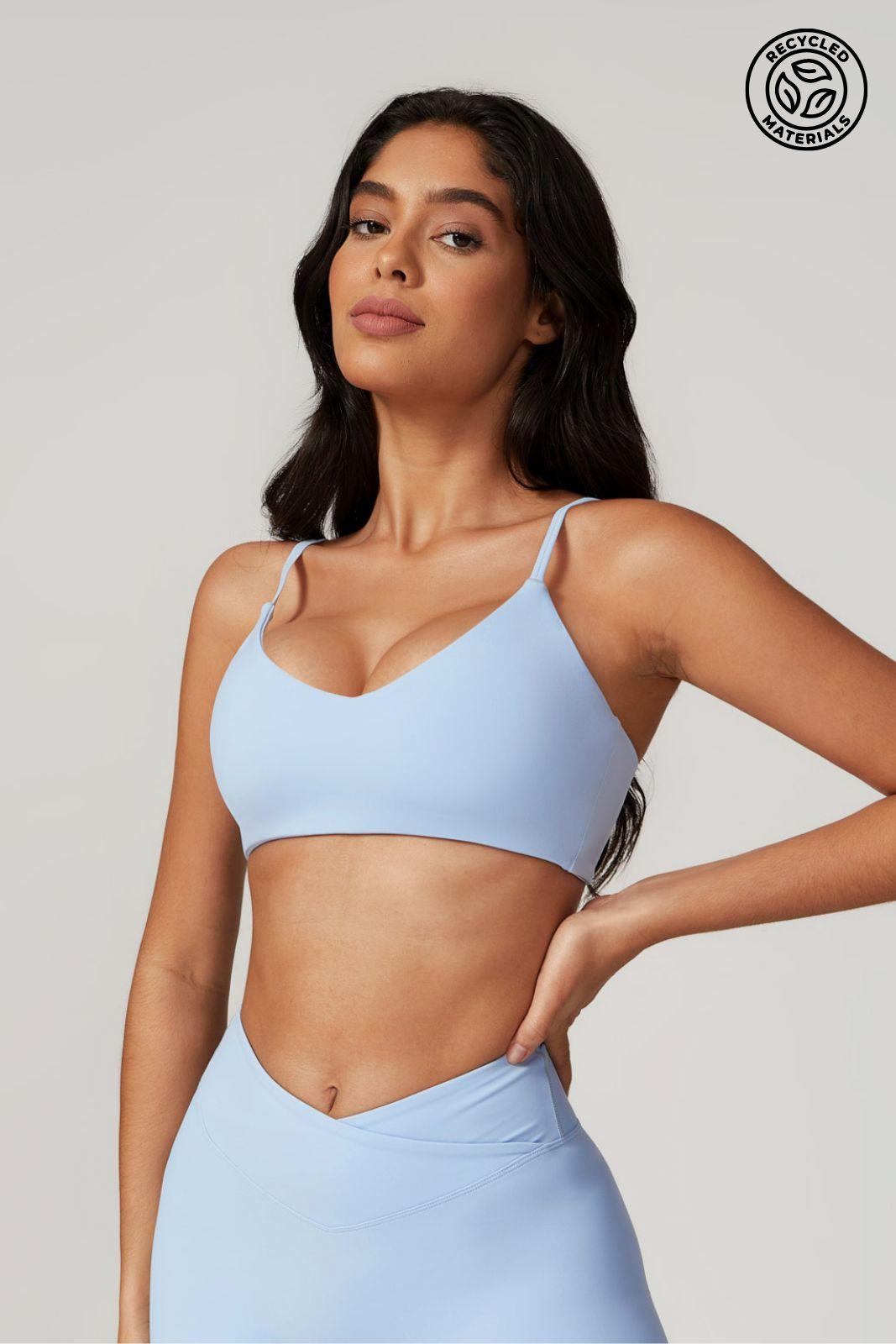 Comfortable Ice Blue Sports Bra with Moisture Wicking Fabric by BOTA Official