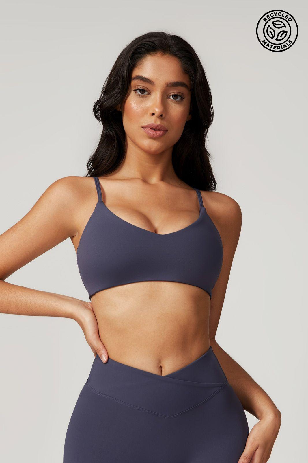 Comfy Navy Sports Bra with Thin Straps and Breathable Spandex by BOTA Official