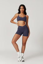 Comfy Navy Sports Bra with Thin Straps and Breathable Spandex by BOTA Official