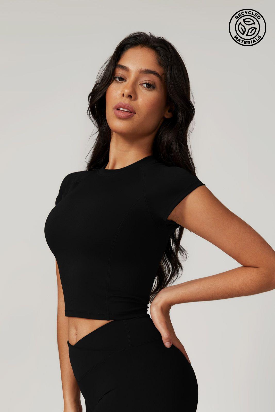 Chic Black Top with Flattering Fit and Comfortable Spandex By BOTA Official