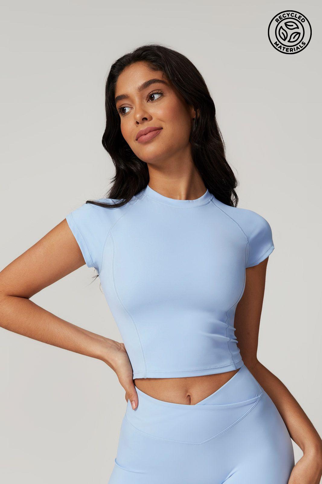 Fit and Stretchy Ice Blue Top with Comfortable Round Neckline By BOTA Official