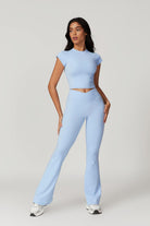 Fit and Stretchy Ice Blue Top with Comfortable Round Neckline By BOTA Official